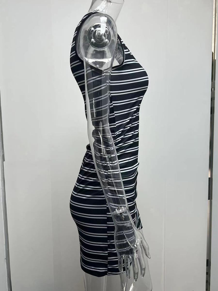 Stunncal Striped Round Neck Dress(8 Colors)