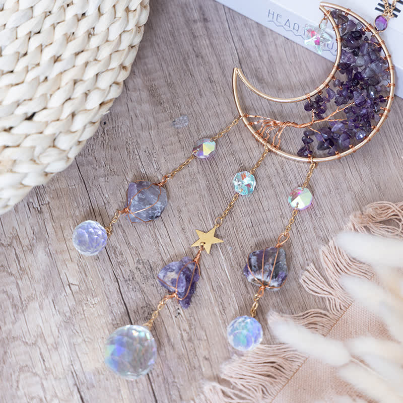 🌙🌸Olivenorma Natural Gemstone Moon Pendant For Meditation Spiritual Growth And Emotional Balance Crystal Wind Chime