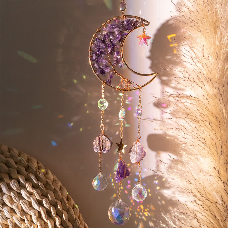 🌙🌸Olivenorma Natural Gemstone Moon Pendant For Meditation Spiritual Growth And Emotional Balance Crystal Wind Chime