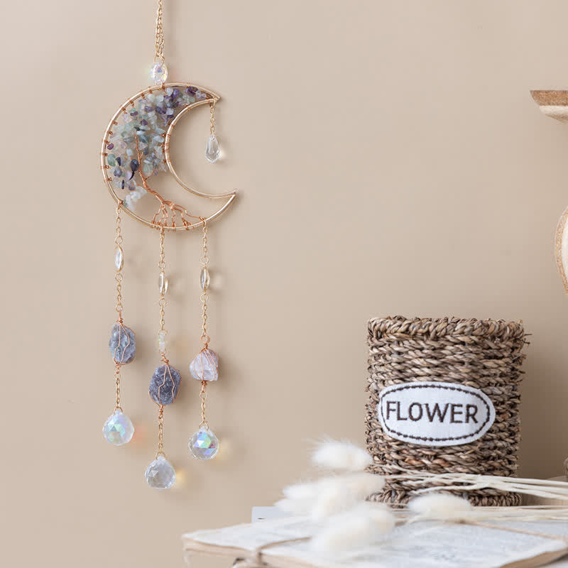 🌙🌸Olivenorma Natural Gemstone Moon Pendant For Meditation Spiritual Growth And Emotional Balance Crystal Wind Chime