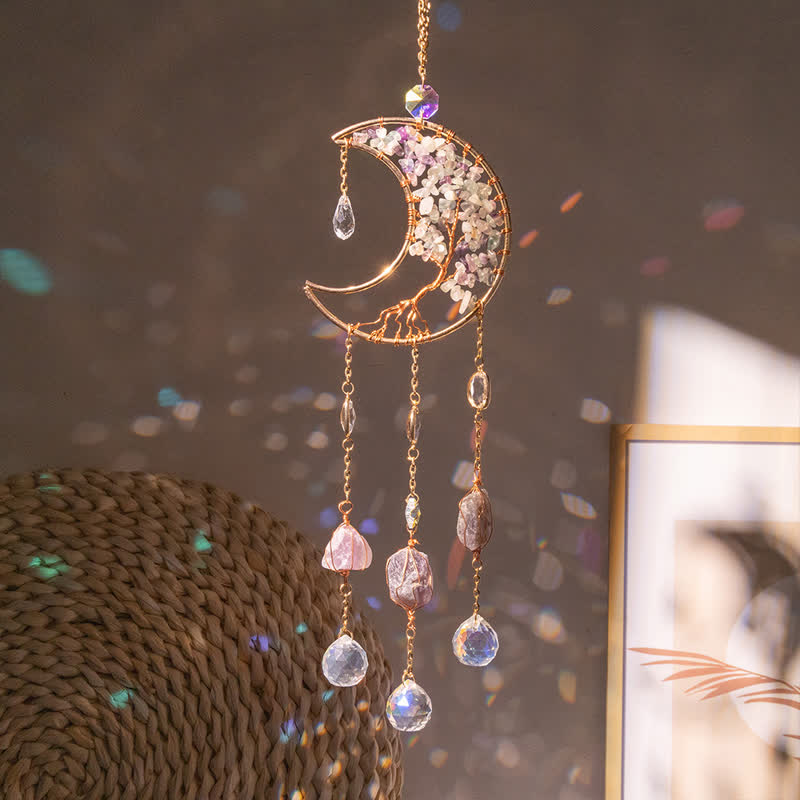 🌙🌸Olivenorma Natural Gemstone Moon Pendant For Meditation Spiritual Growth And Emotional Balance Crystal Wind Chime