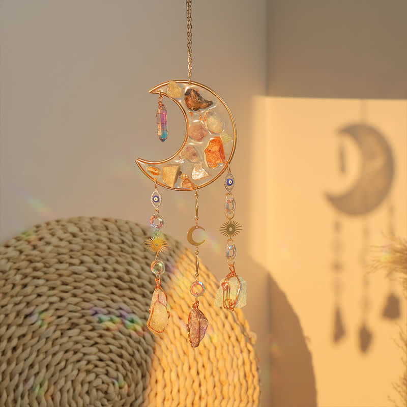 🌙🌸Olivenorma Natural Gemstone Moon Pendant For Meditation Spiritual Growth And Emotional Balance Crystal Wind Chime