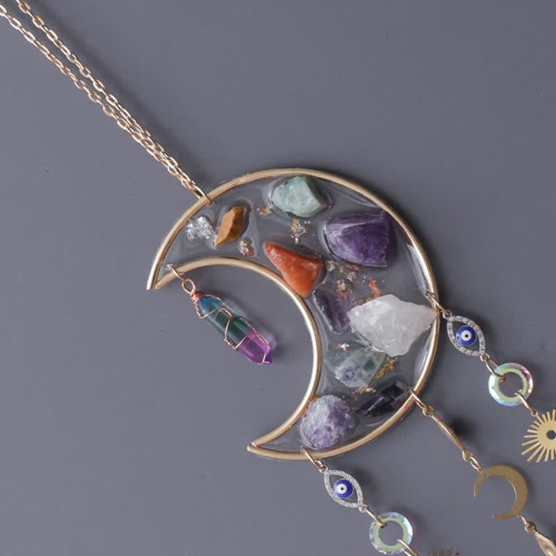 🌙🌸Olivenorma Natural Gemstone Moon Pendant For Meditation Spiritual Growth And Emotional Balance Crystal Wind Chime