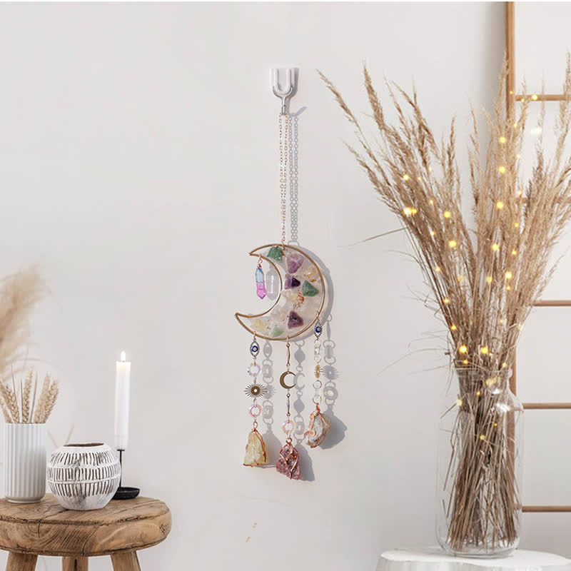 🌙🌸Olivenorma Natural Gemstone Moon Pendant For Meditation Spiritual Growth And Emotional Balance Crystal Wind Chime