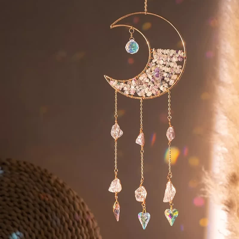 🌙🌸Olivenorma Natural Gemstone Moon Pendant For Meditation Spiritual Growth And Emotional Balance Crystal Wind Chime
