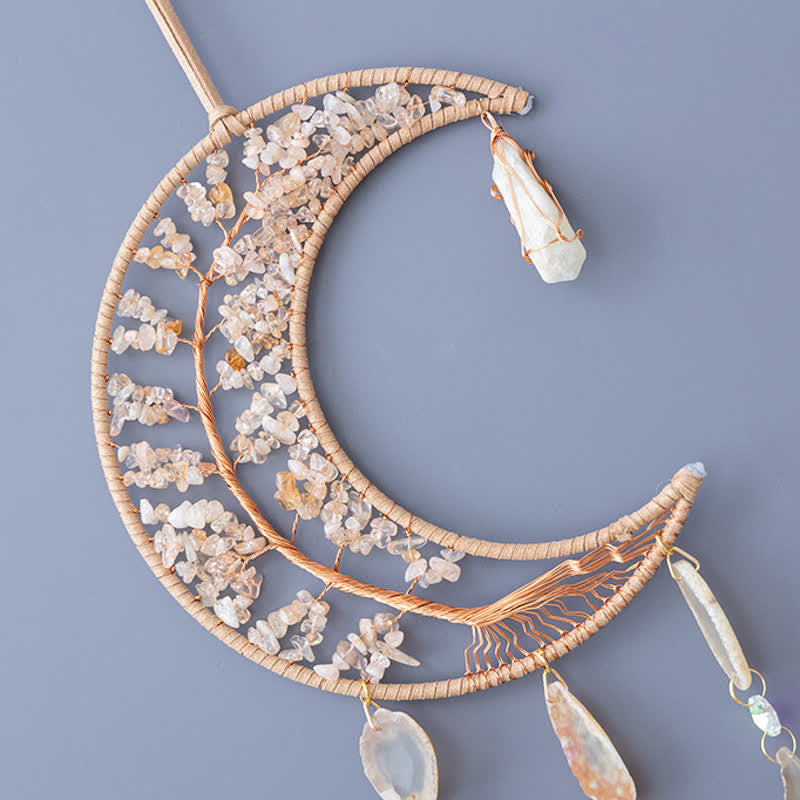 🌙🌸Olivenorma Natural Gemstone Moon Pendant For Meditation Spiritual Growth And Emotional Balance Crystal Wind Chime