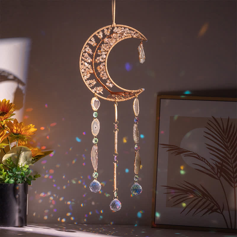 🌙🌸Olivenorma Natural Gemstone Moon Pendant For Meditation Spiritual Growth And Emotional Balance Crystal Wind Chime