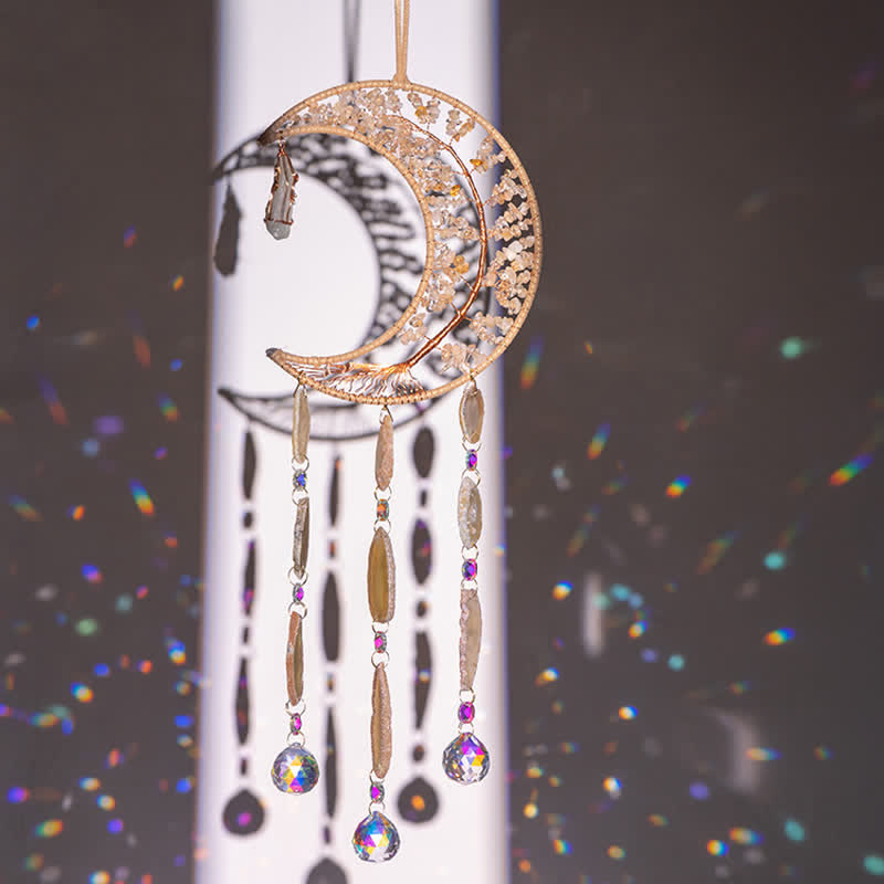 🌙🌸Olivenorma Natural Gemstone Moon Pendant For Meditation Spiritual Growth And Emotional Balance Crystal Wind Chime
