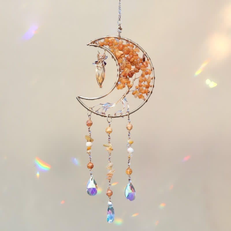 🌙🌸Olivenorma Natural Gemstone Moon Pendant For Meditation Spiritual Growth And Emotional Balance Crystal Wind Chime