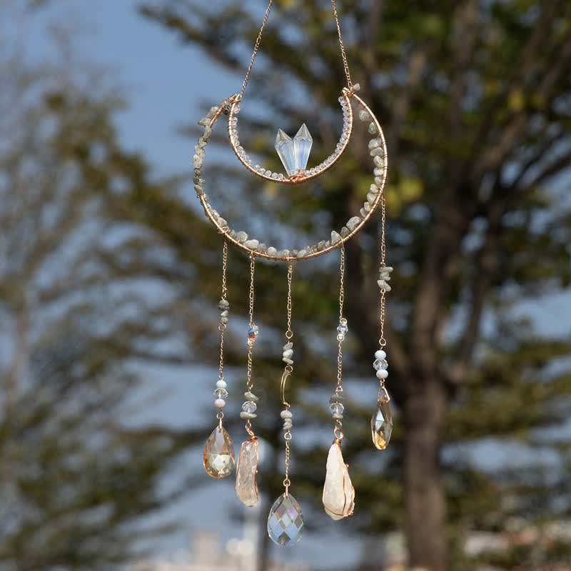 🌙🌸Olivenorma Natural Gemstone Moon Pendant For Meditation Spiritual Growth And Emotional Balance Crystal Wind Chime