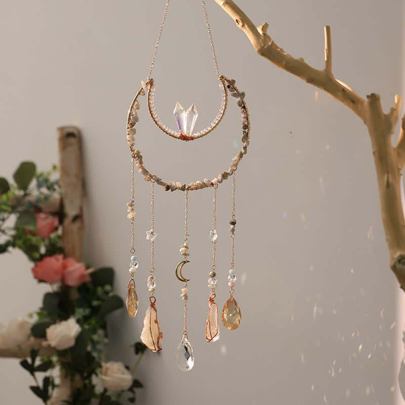 🌙🌸Olivenorma Natural Gemstone Moon Pendant For Meditation Spiritual Growth And Emotional Balance Crystal Wind Chime