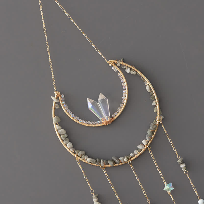 🌙🌸Olivenorma Natural Gemstone Moon Pendant For Meditation Spiritual Growth And Emotional Balance Crystal Wind Chime