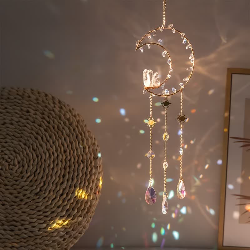 🌙🌸Olivenorma Natural Gemstone Moon Pendant For Meditation Spiritual Growth And Emotional Balance Crystal Wind Chime