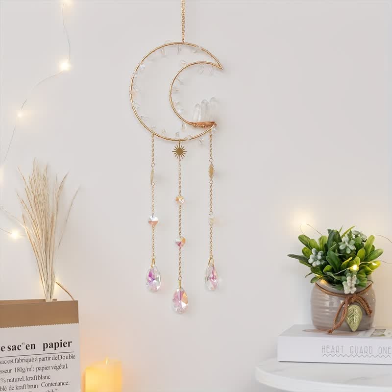 🌙🌸Olivenorma Natural Gemstone Moon Pendant For Meditation Spiritual Growth And Emotional Balance Crystal Wind Chime