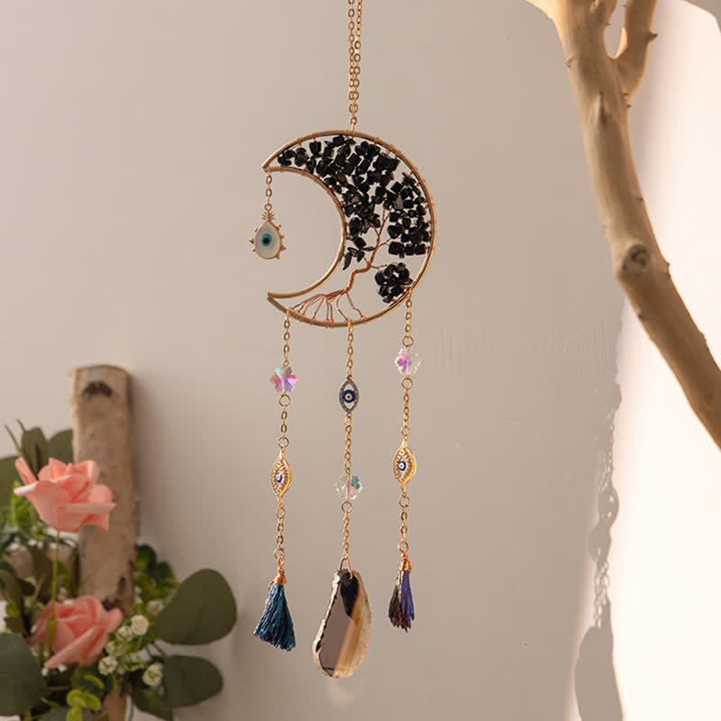 🌙🌸Olivenorma Natural Gemstone Moon Pendant For Meditation Spiritual Growth And Emotional Balance Crystal Wind Chime