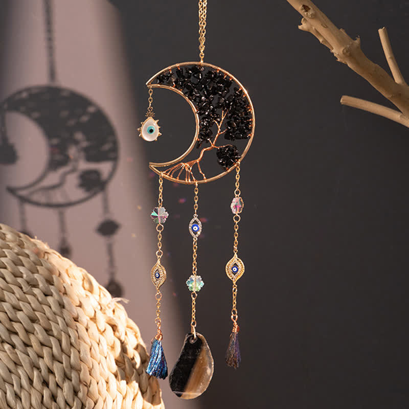 🌙🌸Olivenorma Natural Gemstone Moon Pendant For Meditation Spiritual Growth And Emotional Balance Crystal Wind Chime