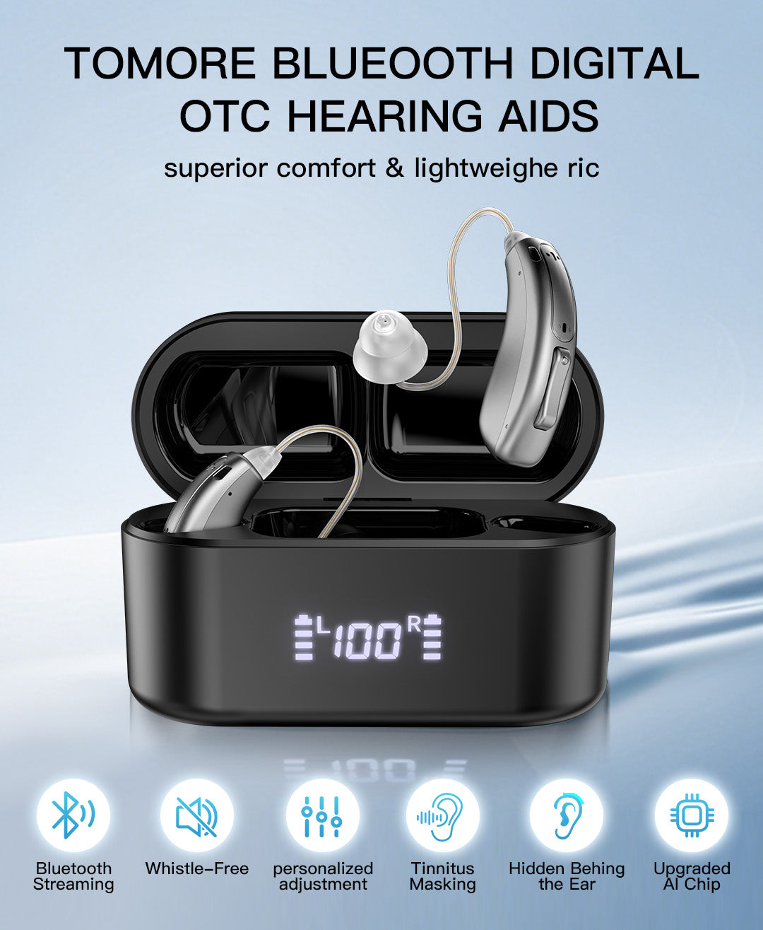 Coniler Bluetooth Hearing Aids with Smart App Self-Fitting, Personalized Hearing, Noise Reduction, Tinnitus Masking & Multiple Sound Modes