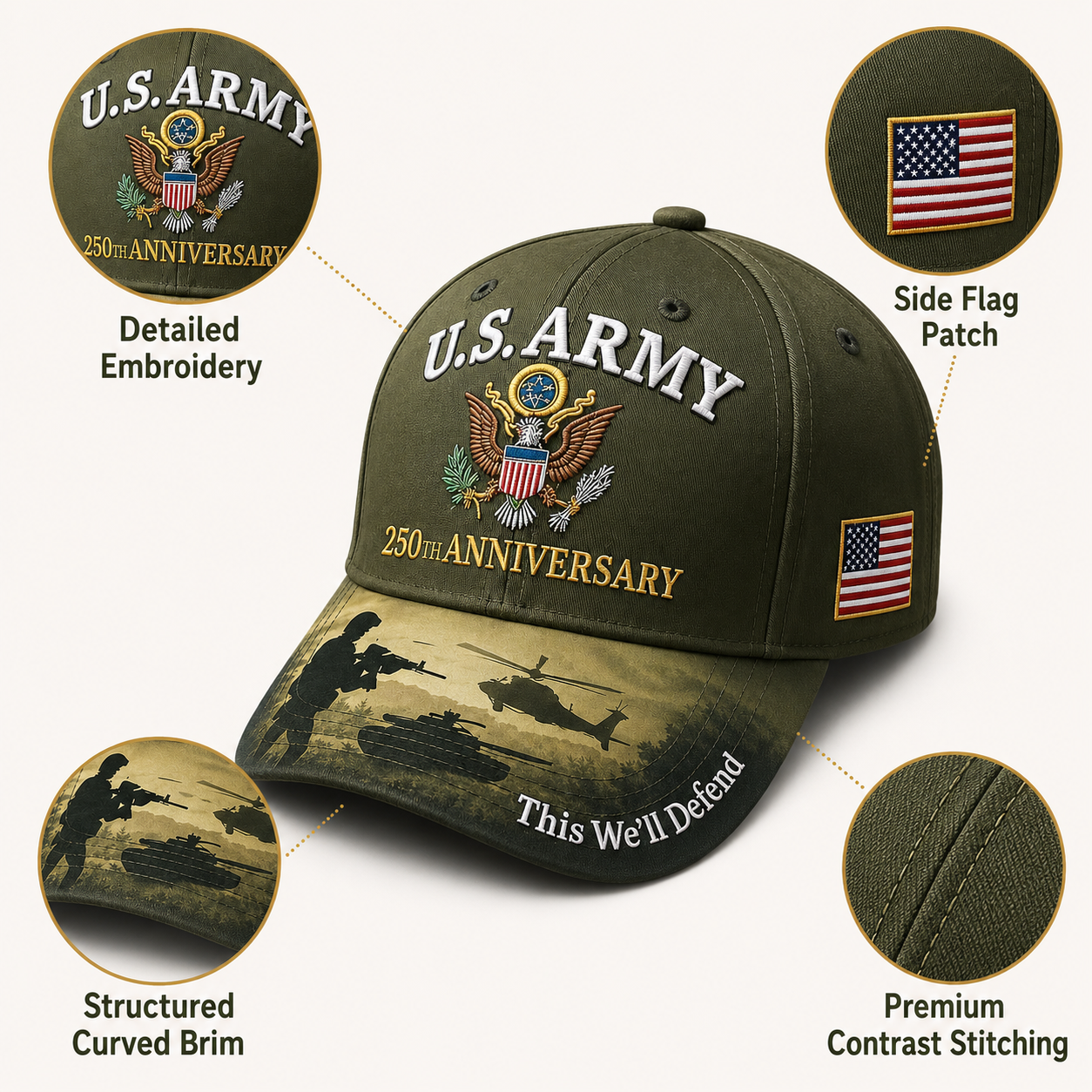 ⚡Father’s Day Sale - ❤️ U.S. Army 250th Anniversary Commemorative Embroidered Cap 🇺🇸