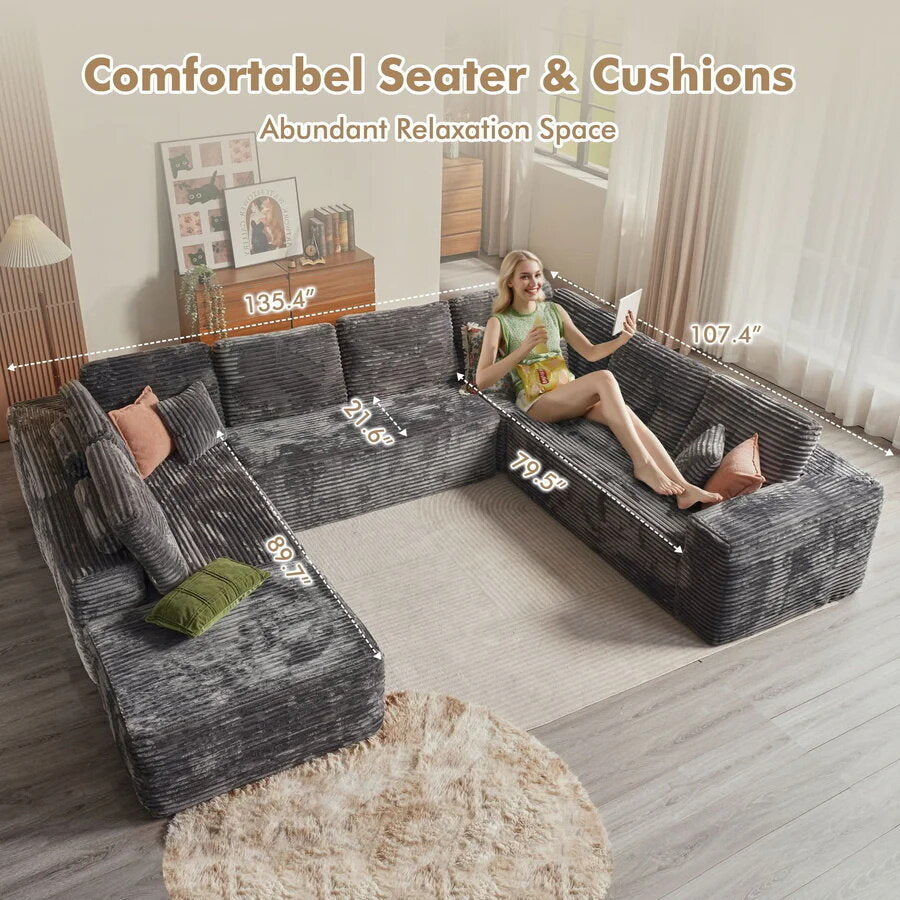 ☁️ [1-Pack Shipping] Living Room Cloud Sofa ☁️✨ Plush Corduroy, Supreme Comfort