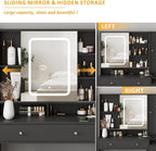 White Vanity Desk with Mirror and Lights, Vanity Table Makeup Vanity with Lights 3 Drawers and Cabinets, Charging Station & Sliding Door, Lots Storage Shelves