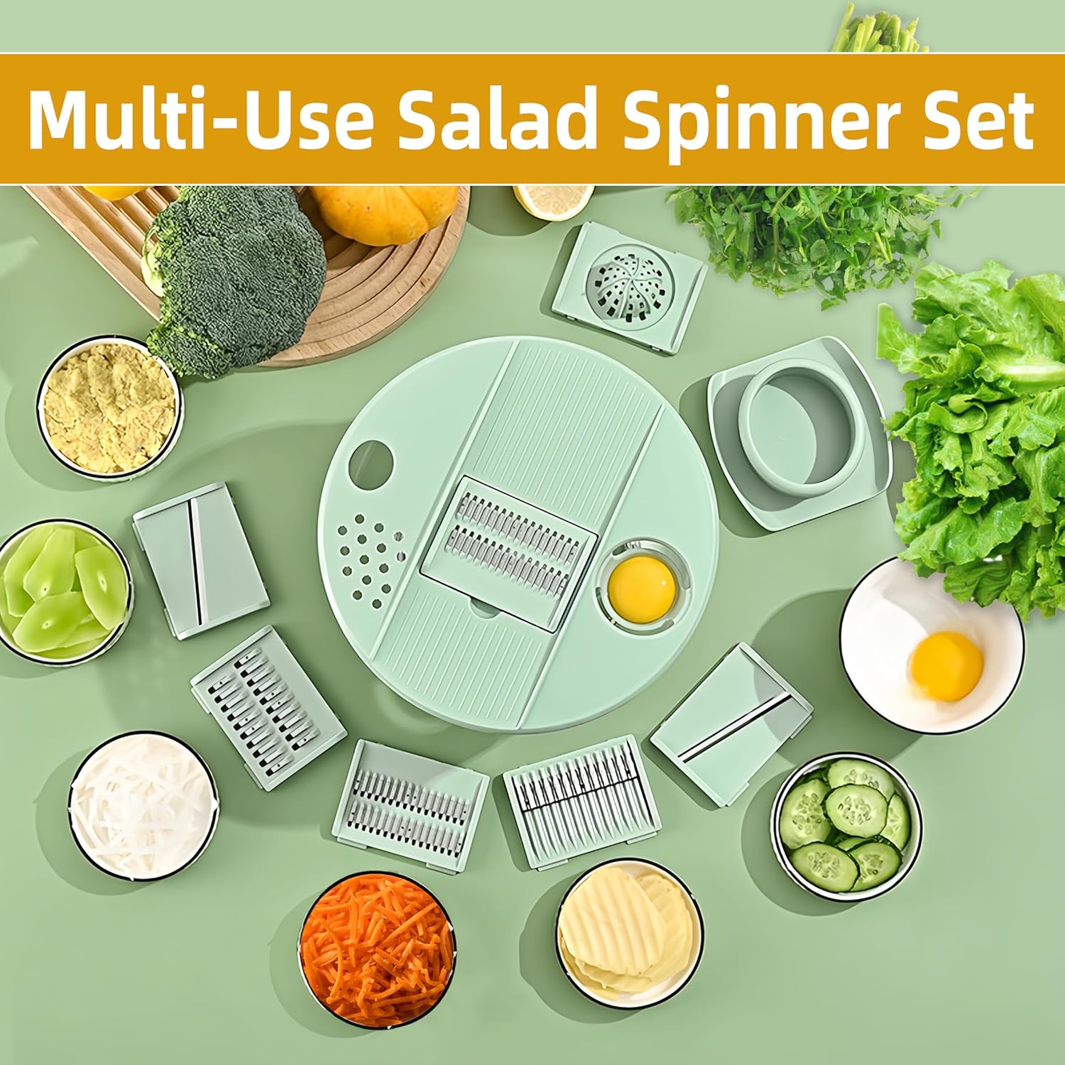 🥗 3-in-1 Large Salad Spinner Set | 5.3 Qt Vegetable Washer with Slicer & Strainer for Kitchen🔥