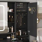 White Vanity Desk with Mirror and Lights, Vanity Table Makeup Vanity with Lights 3 Drawers and Cabinets, Charging Station & Sliding Door, Lots Storage Shelves