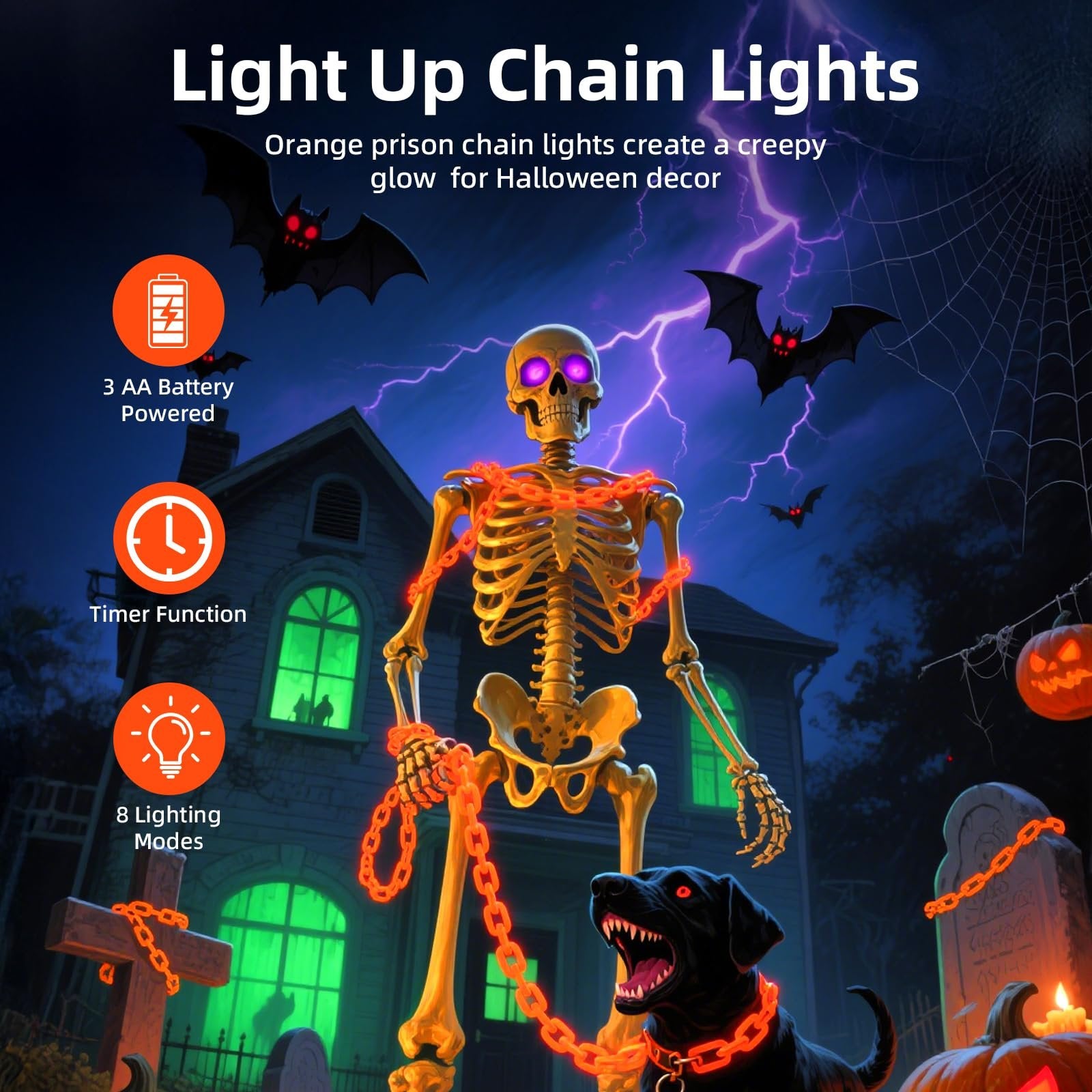 💥ON SALE💥Halloween Chain-Link String Lights, Waterproof✨🕯️🔥