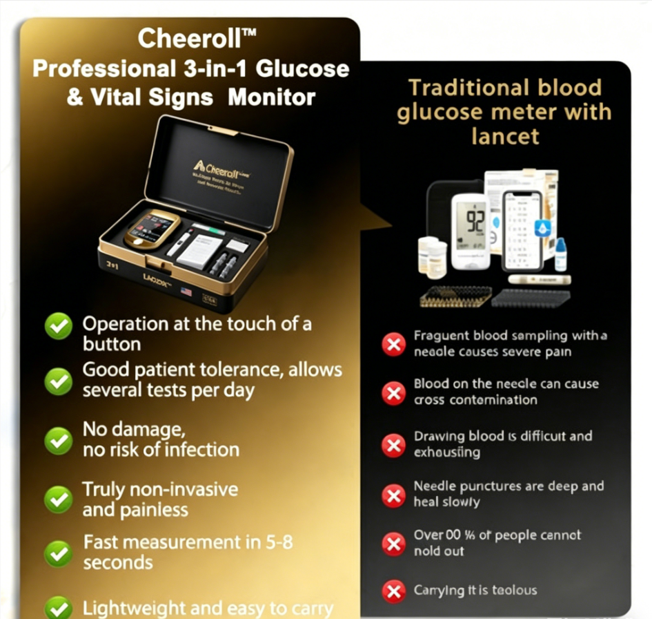 🩸 Subsidized Product | Cheeroll® Professional-Grade 12-in-1 Blood Glucose & Vital Signs Monitor — Painless, fast, and accurate; FDA-certified (Made in California, USA)