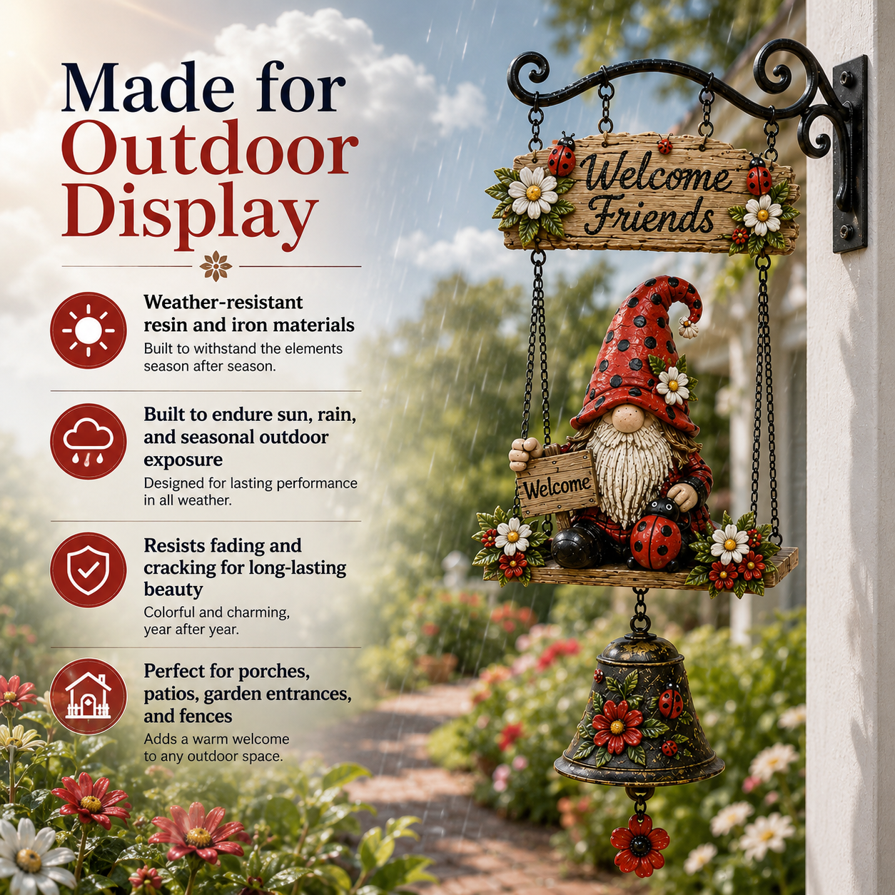 🔥Limited time 50% OFF – Rustic Garden Gnome Bell Outdoor Decor 🐞🌼🔥