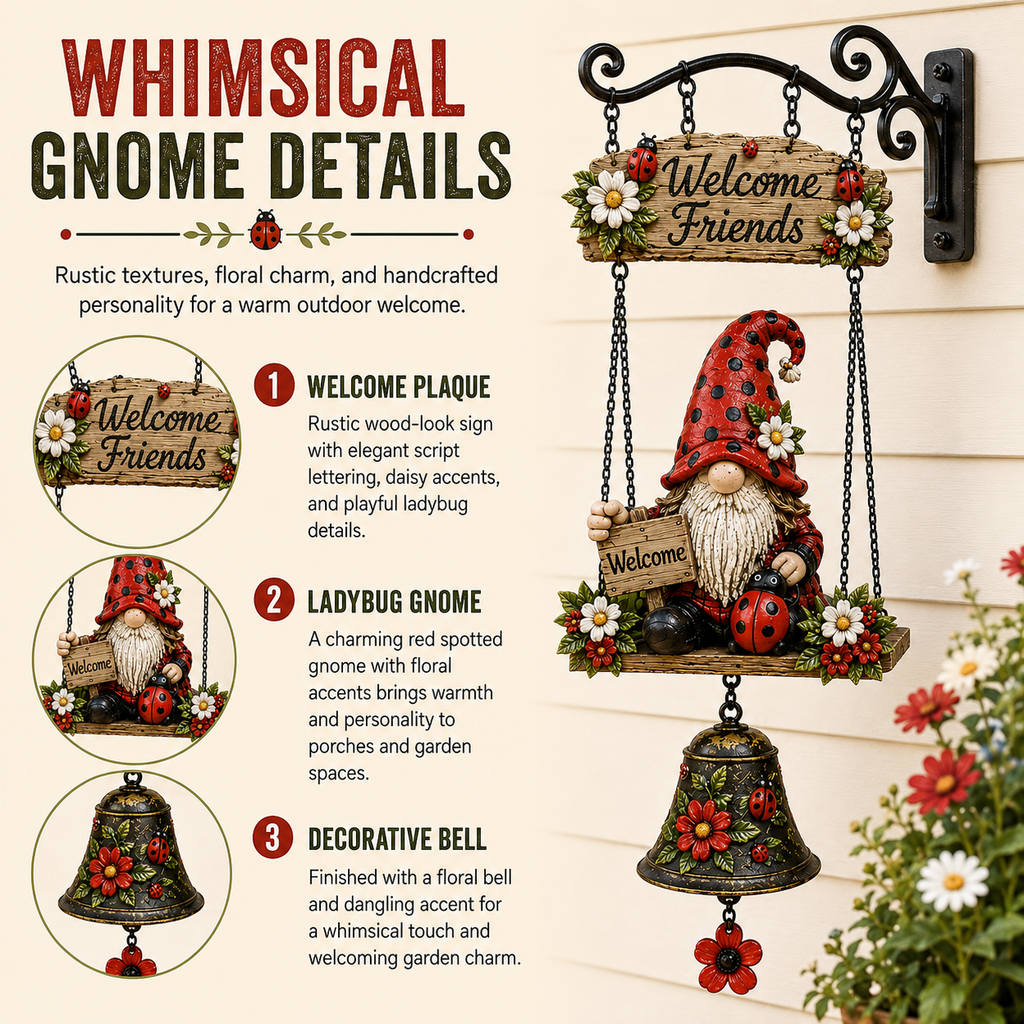 🔥Limited time 50% OFF – Rustic Garden Gnome Bell Outdoor Decor 🐞🌼🔥