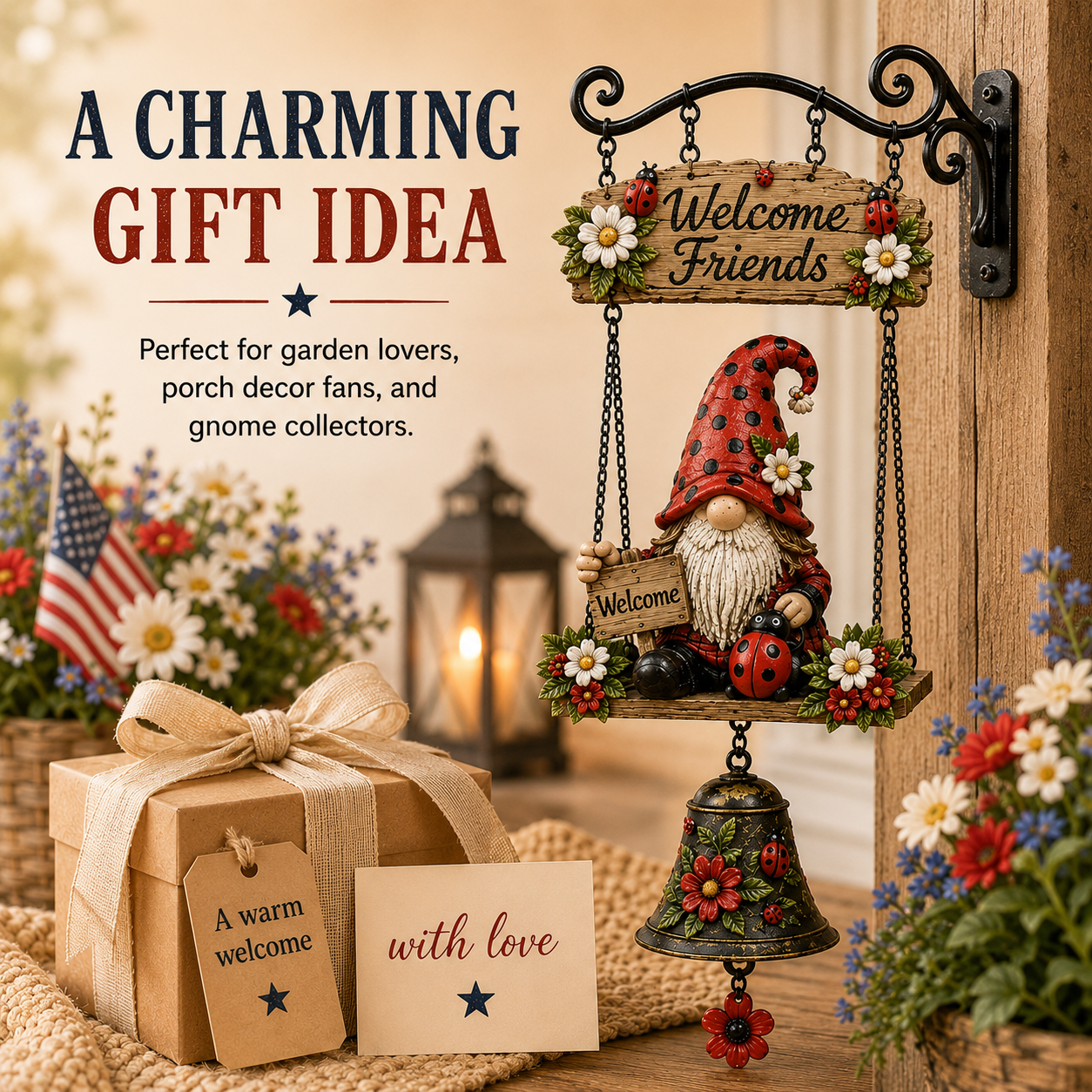 🔥Limited time 50% OFF – Rustic Garden Gnome Bell Outdoor Decor 🐞🌼🔥