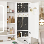 White Vanity Desk with Mirror and Lights, Vanity Table Makeup Vanity with Lights 3 Drawers and Cabinets, Charging Station & Sliding Door, Lots Storage Shelves