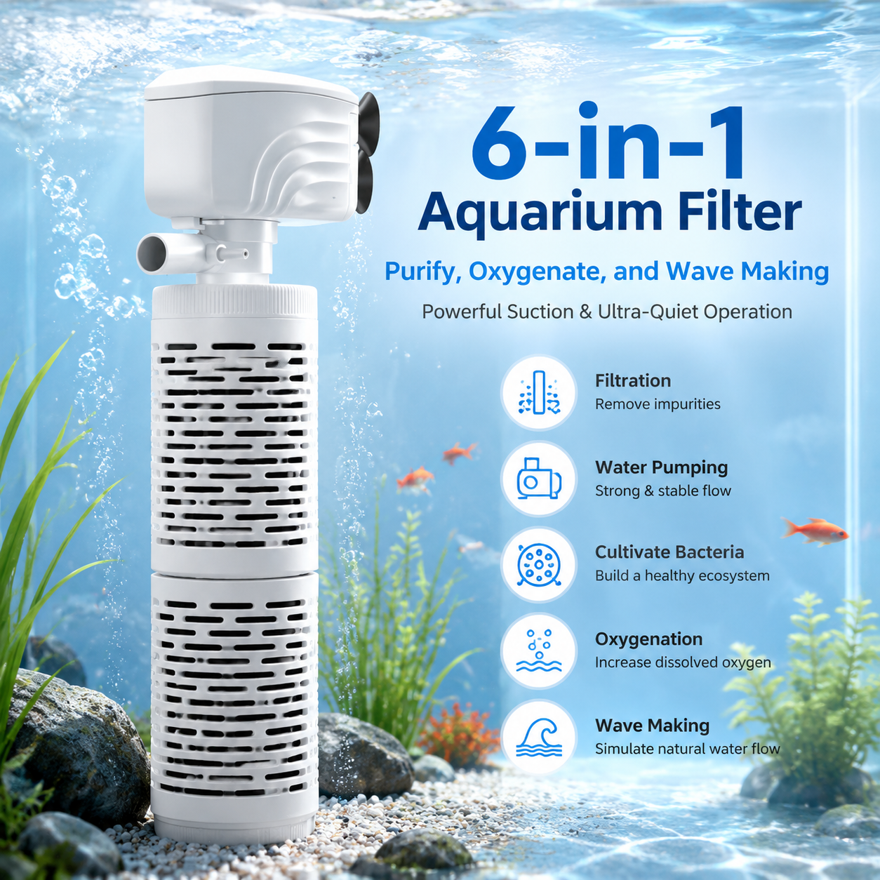 🔥Limited-time offer-Fish Tank 6-in-1 Filter - Filtration, Oxygenation & Water Pumping🔥