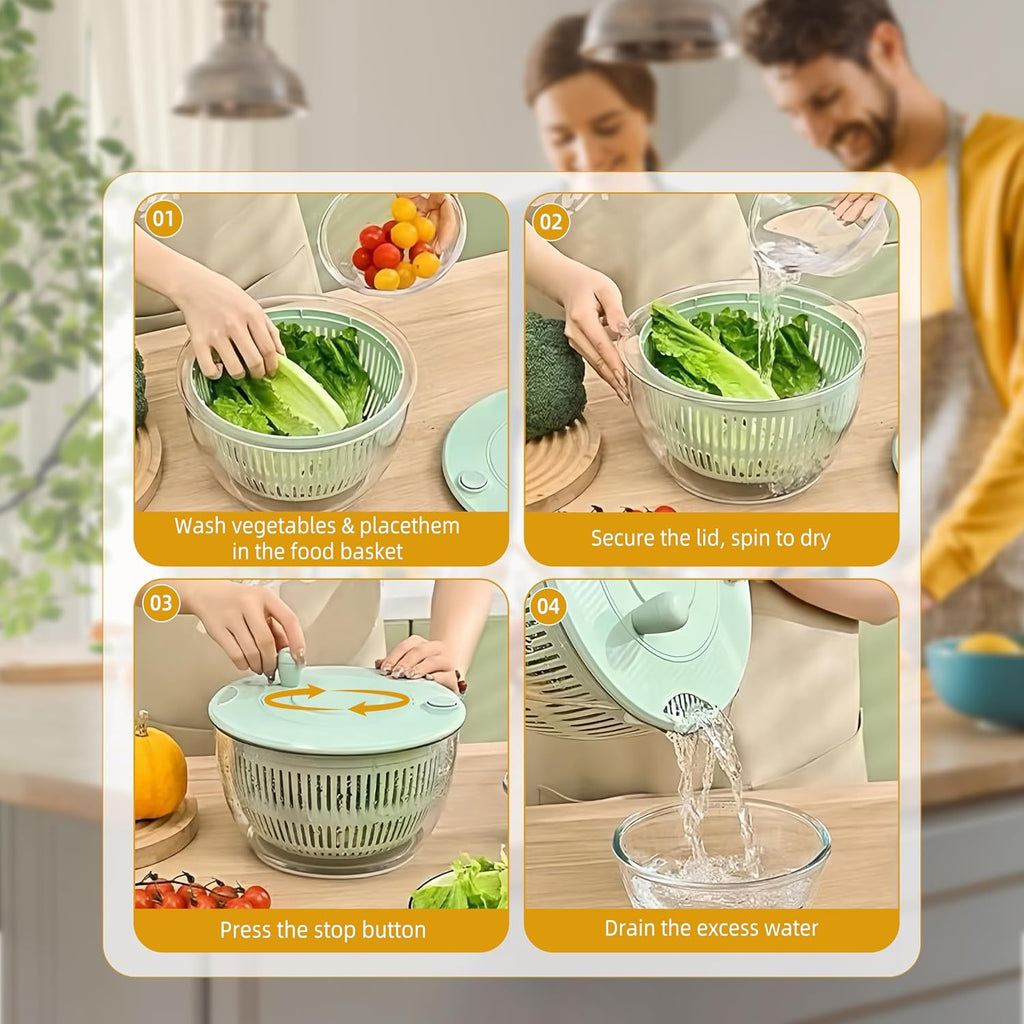 🥗 3-in-1 Large Salad Spinner Set | 5.3 Qt Vegetable Washer with Slicer & Strainer for Kitchen🔥