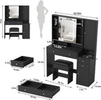 White Vanity Desk with Mirror and Lights, Vanity Table Makeup Vanity with Lights 3 Drawers and Cabinets, Charging Station & Sliding Door, Lots Storage Shelves