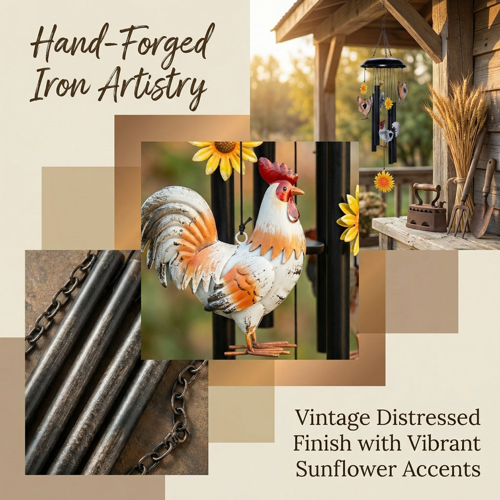 🌻Vintage Metal Chicken Wind Chime with Sunflower🐔🔥