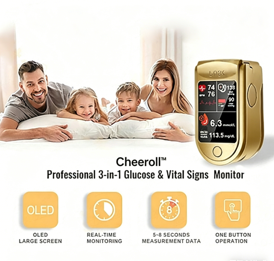 🩸 Subsidized Product | Cheeroll® Professional-Grade 12-in-1 Blood Glucose & Vital Signs Monitor — Painless, fast, and accurate; FDA-certified (Made in California, USA)