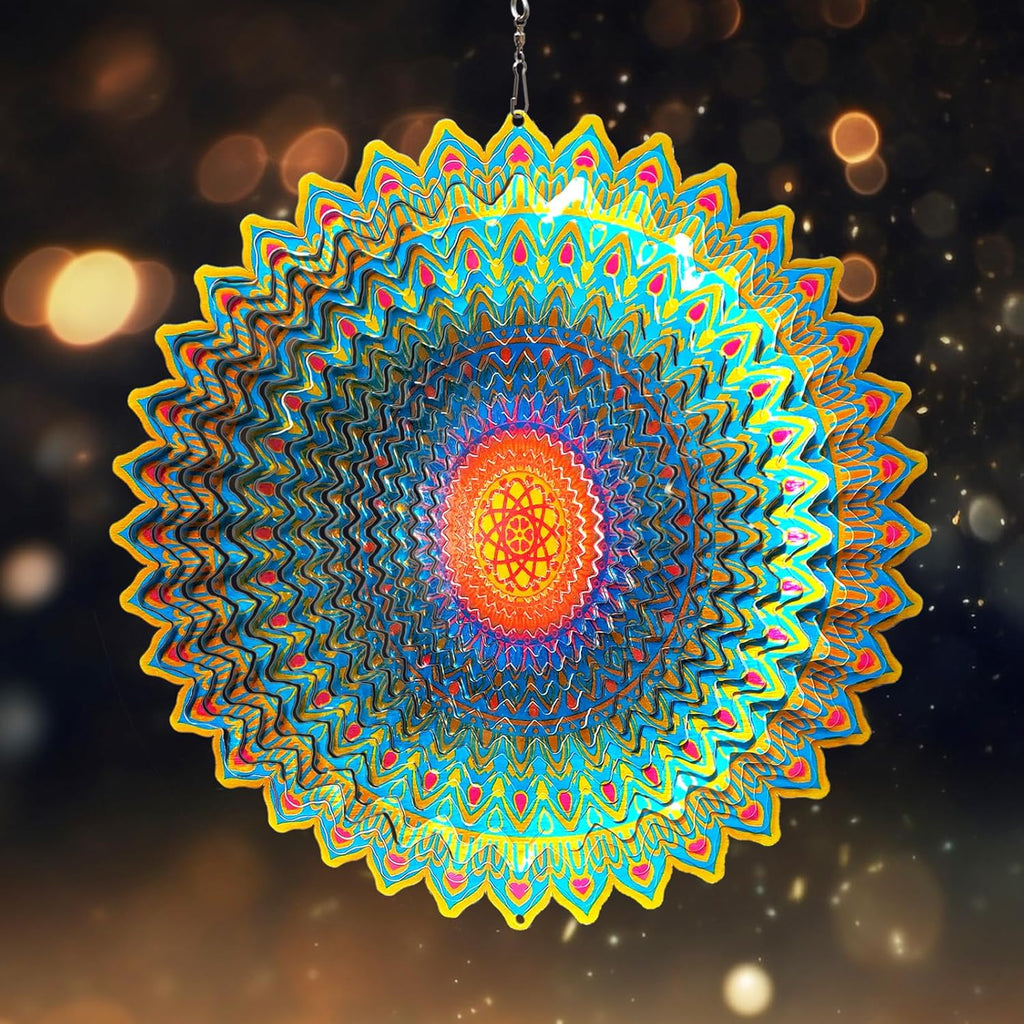 Goolyrusim Wind Spinner Mandala Jasmine, 12Inch Laser Cut Stainless Steel Wind Spinners, 3D Hanging Wind Sculptures for Yard and Garden Decoration Outdoor Decor Ornament, Mandala Gifts for Women Men🔥
