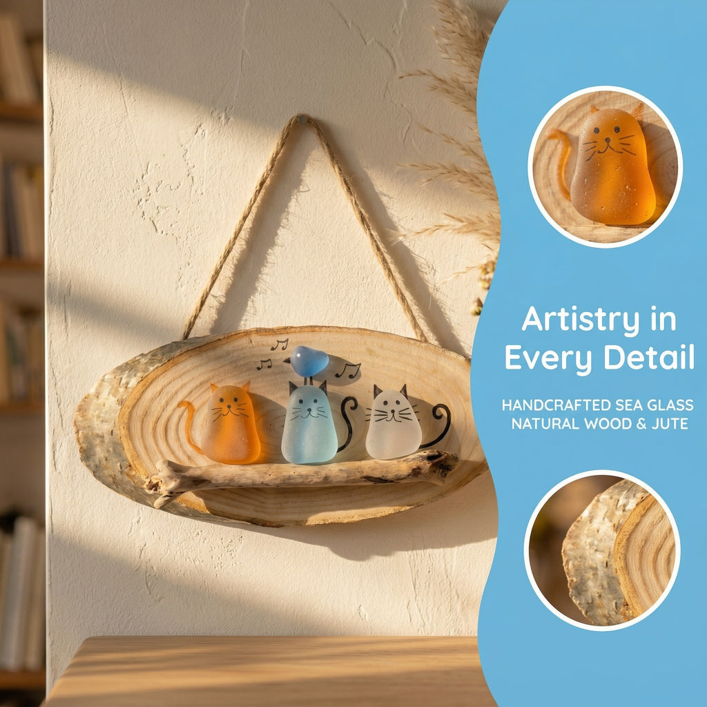 🐱🌊Handmade Sea Glass Cat Wall Hanging🌿