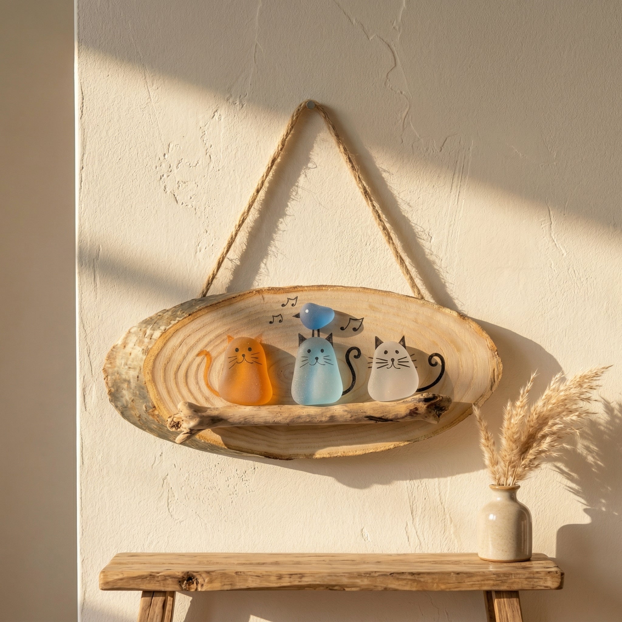 🐱🌊Handmade Sea Glass Cat Wall Hanging🌿
