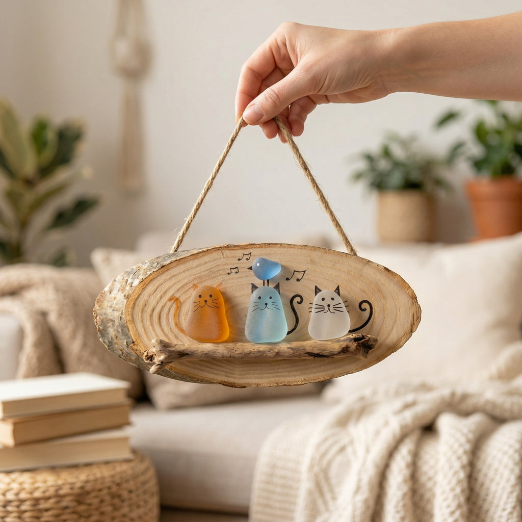 🐱🌊Handmade Sea Glass Cat Wall Hanging🌿