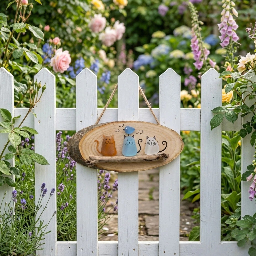 🐱🌊Handmade Sea Glass Cat Wall Hanging🌿