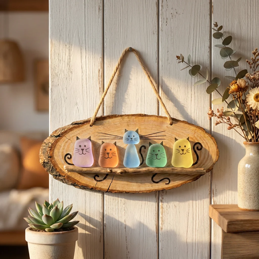 🐱🌊Handmade Sea Glass Cat Wall Hanging🌿