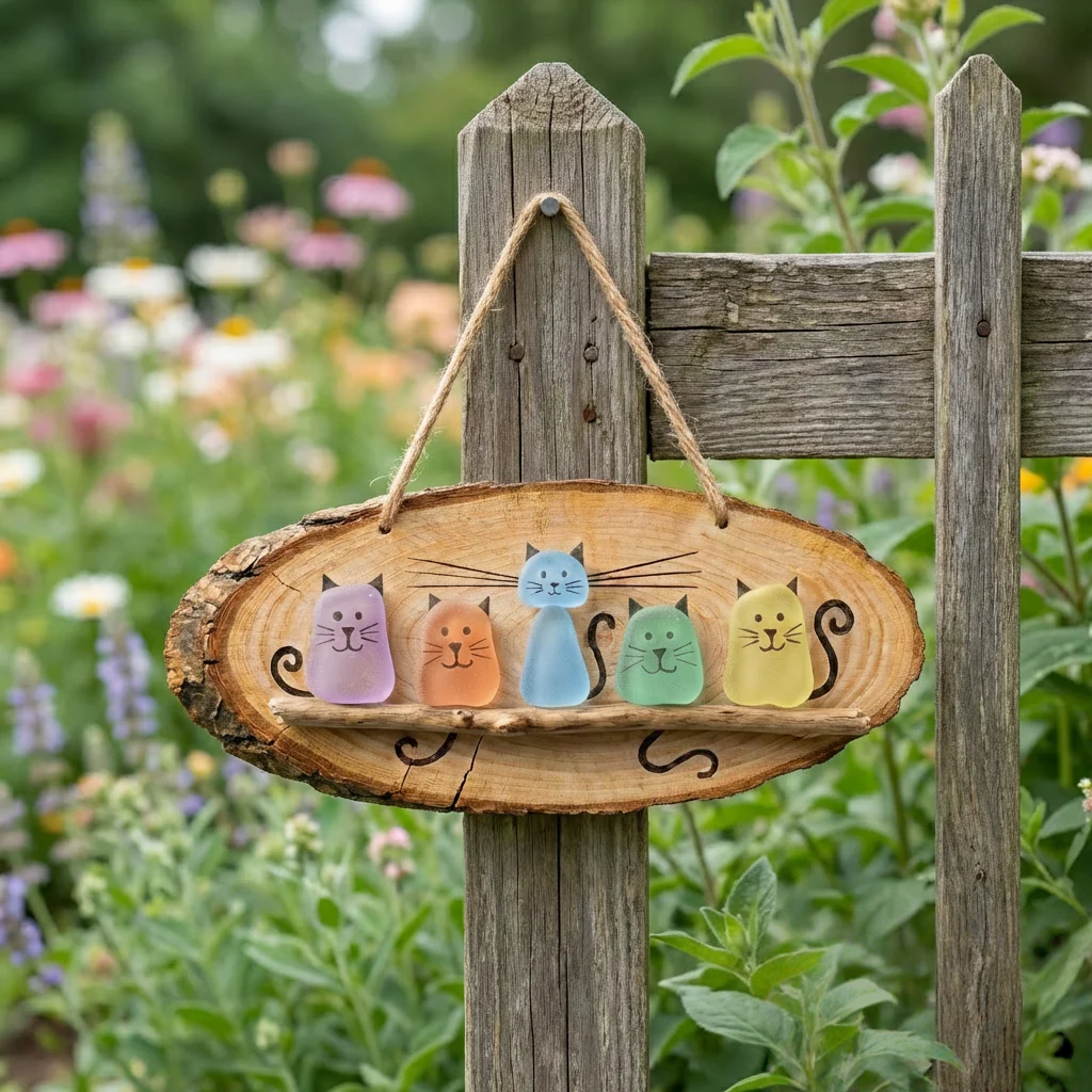 🐱🌊Handmade Sea Glass Cat Wall Hanging🌿